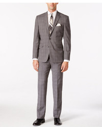 Vince Camuto Grey Plaid With Orange Deco Windowpane Slim Fit Suit