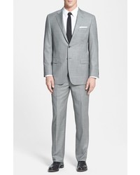 Hickey Freeman Beacon Classic Fit Plaid Suit Light Grey 46l
