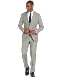 Lubiam Light Grey Houndstooth 2 Button Wool Suit With Flat Front Pants
