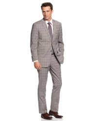 Perry Ellis Suit Comfort Stretch Light Grey Plaid Slim Fit