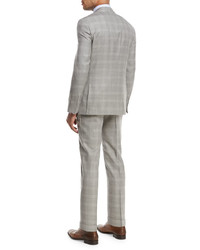Isaia Plaid Super 130s Wool Two Piece Suit Light Gray
