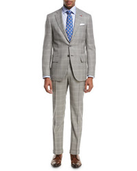 Isaia Plaid Super 130s Wool Two Piece Suit Light Gray