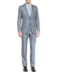 Brioni Plaid Two Piece Suit Grayblue