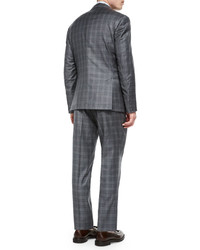 Brunello Cucinelli Plaid Two Piece Wool Suit Gray