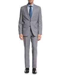 BOSS Plaid Wool Two Piece Suit Light Gray