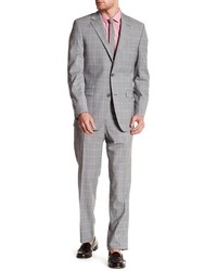 Ike Behar Positano Gray Plaid Two Button Notch Lapel Wool Suit