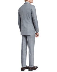 Canali Sienna Contemporary Fit Plaid Suit Light Gray