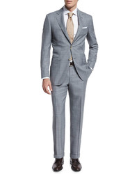 Canali Sienna Contemporary Fit Plaid Suit Light Gray