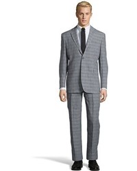 Saint Laurent Yves Grey Plaid Super 120s Wool 2 Button Glen Suit With Flat Front Pants