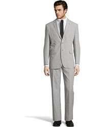 Saint Laurent Yves Light Grey Plaid Super 120s Wool 2 Button Glen Suit With Flat Front Pants