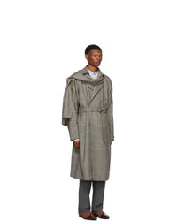 Gucci Grey And Orange Plaid Detachable Scarf Trench Coat