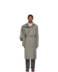 Gucci Grey And Orange Plaid Detachable Scarf Trench Coat