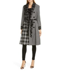 Alice + Olivia Timpson Patchwork Plaid Double Breasted Trench Coat