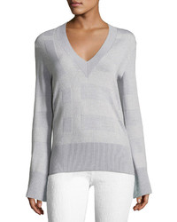 Burberry Angell V Neck Bell Sleeve Check Sweater