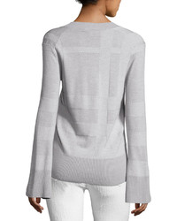 Burberry Angell V Neck Bell Sleeve Check Sweater