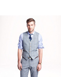 Ludlow Suit Vest In Glen Plaid Italian Wool Linen