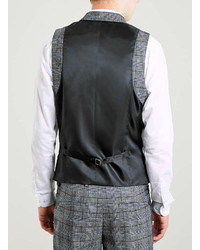 Topman Blue And Gray Wool Blend Check Suit Vest