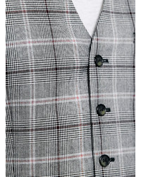 Topman Light Grey And Burgundy Check Suit Waistcoat