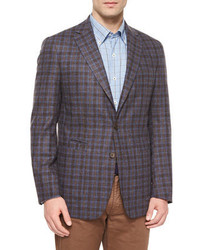 Peter Millar Napoli Plaid Two Button Wool Sport Coat Navy