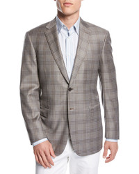 Brioni Plaid Wool Two Button Sport Coat Taupe