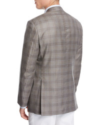 Brioni Plaid Wool Two Button Sport Coat Taupe