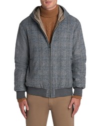 Grey Plaid Wool Bomber Jacket
