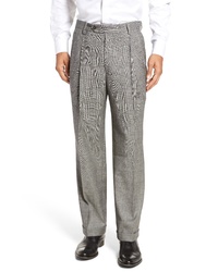 Berle Pleated Stretch Plaid Wool Trousers