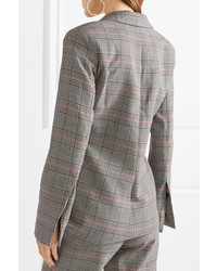 Rosie Assoulin Swaggy Grosgrain Trimmed Plaid Wool Jacket Light Gray