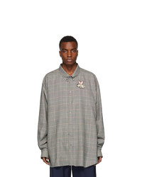 Grey Plaid Wool Long Sleeve Shirt