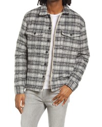 Grey Plaid Wool Shirt Jacket