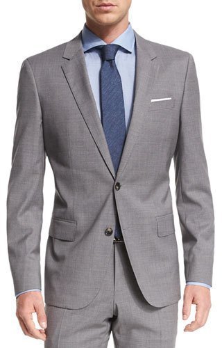 Boss Boss Genius Tonal Plaid Piece Wool Suit Light Gray, $995 | Neiman Marcus | Lookastic