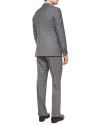 Armani Collezioni G Line Plaid Two Piece Suit Grayblue
