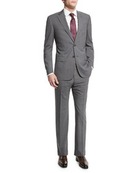 Armani Collezioni G Line Plaid Windowpane Wool Suit Gray