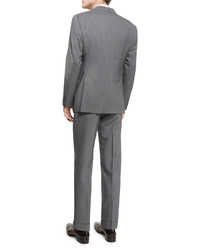 Armani Collezioni G Line Plaid Windowpane Wool Suit Gray