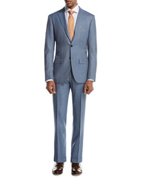 Kiton Plaid Super 160s Wool Two Piece Suit Light Gray