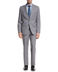BOSS Plaid Wool Two Piece Suit Light Gray