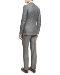 Ermenegildo Zegna Plaid Wool Two Piece Suit Light Gray