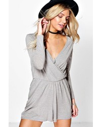 Boohoo Alice Wrap Front Jersey Playsuit