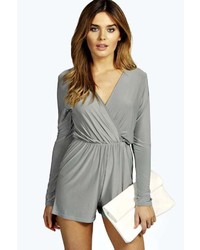 Boohoo Leslie Wrapover Long Sleeve Soft Touch Playsuit