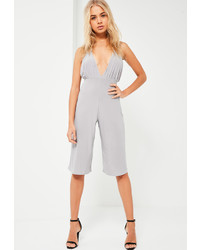 Missguided Grey Strappy Plunge Slinky Culotte Romper