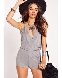 Missguided Jersey Wrap Playsuit Grey