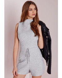 Missguided Ribbed Funnel Neck Romper Grey