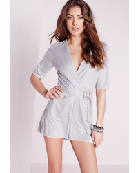 Missguided Suedette Double Pocket Romper Grey