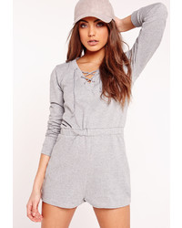 Missguided Sweater Lace Up Romper Grey