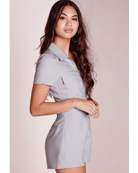 Missguided Utility Style Zip Front Romper Grey