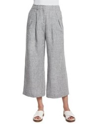 Michael Kors Michl Kors Mid Rise Pleated Front Cropped Linen Pants Pearl Gray Melange