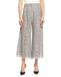 Grey Pleated Lace Culottes