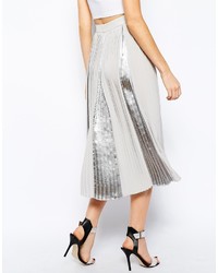 Asos Premium Pleated Midi Skirt With Metallic Inserts