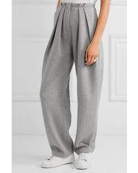 Vika Gazinskaya Pleated Quilted Stretch Cotton Tapered Pants Gray