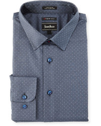 Neiman Marcus X Trim Fit Pin Dot Dress Shirt Pewter